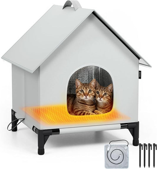 Heated Cat House with Heating Pad for Outside&Indoor,Large Cave Bed for Garden,Insulated and Weatherproof,Selfwarming Cat Shelter,(22 x 22 x 26 inch XL,Heating Pad