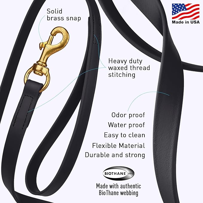 Viper Biothane K9 Working Dog Leash Waterproof Lead for Tracking Training Schutzhund Odor-Proof Long Line with Solid Brass Snap for Puppy Medium and Large Dogs, 10ft Black