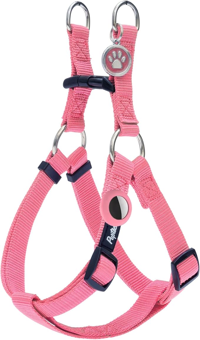 PUPTECK No Pull Dog Harness Soft Adjustable Basic Nylon Step in Puppy Vest Outdoor Walking with ID Tag and A-ir Tag Case, Fuchsia, S