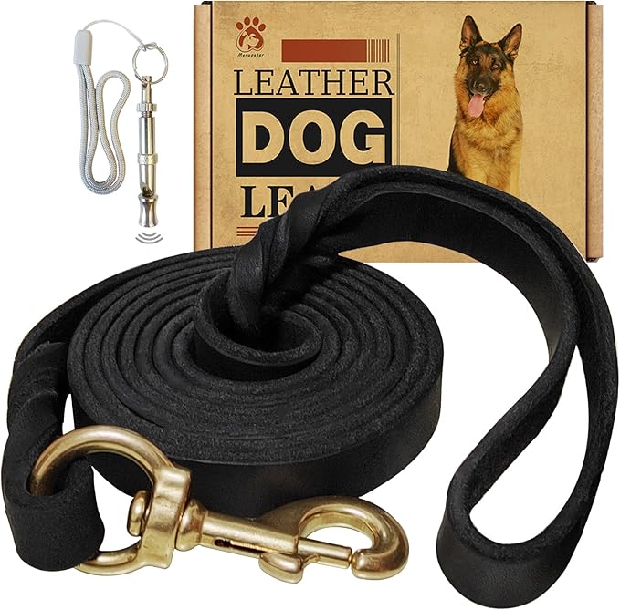 Leather Dog Leash 6ft x 5/8 inch,Strong Heavy Duty Genuine Leather Braided Dog Training Leash, Soft and Comfortable for Large Dogs, Medium Small Dogs (Black, 6FT*5/8in)