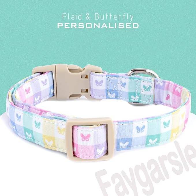 Faygarsle Pastel Butterfly Print Dog Collar, Adjustable with Quick-Release Buckle, Lightweight Summer Design for Small Medium Large Dogs Colorful L