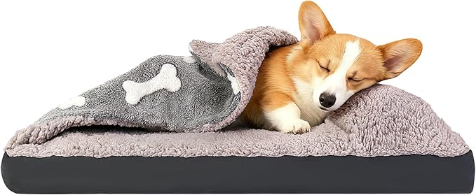 Small Dog Bed with Cover Pillow Blanket Attached, 30''X20'' Rectangle Hooded Cozy Cave Dog Bed & Removable Washable Cover, Cute Indoor Covered Crate Furniture Calming Burrow Sofa for Small Medium Pet