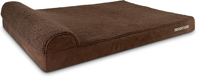 The Dog’s Bed Orthopedic Memory Foam Dog Bed with Headrest, Plush Fabric, Brown Plush, XXL, 4-Inch