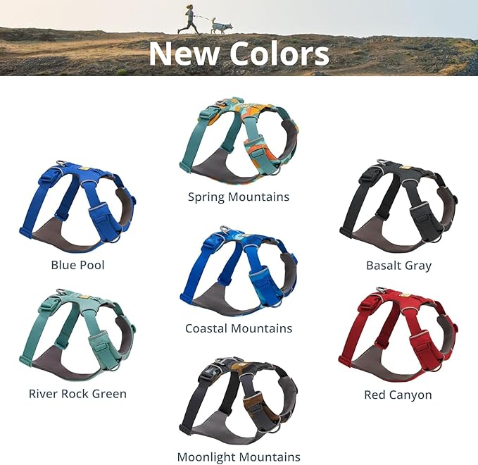 Ruffwear, Front Range Dog Harness, Reflective Soft Padded Everyday Harness with Dual Leash Clips, Adjustable and Lightweight Fit for Training or Walking for All Dogs, Moonlight Mountains, XX-Small