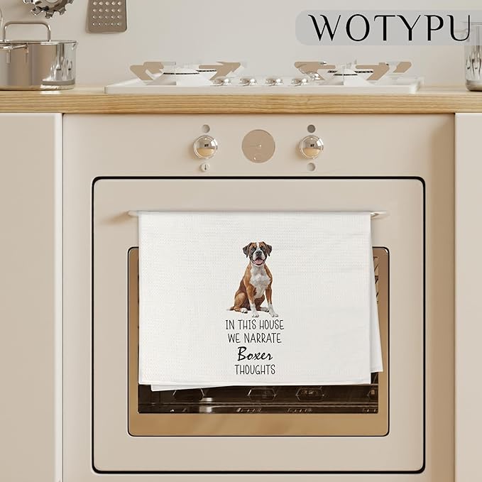 Boxer Dog Gifts Kitchen Towels, Dog Lover Gifts Dish Tea Towels, in This House We Narrate Boxer Thoughts Humorous Decorative Hand Towel for Bathroom, 16x24 Inch