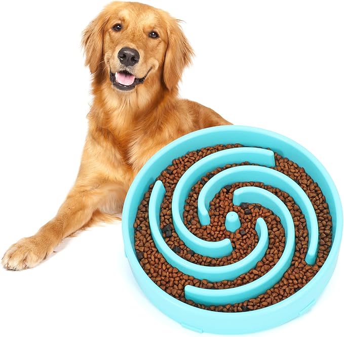 Slow Feeder Large Dog Bowl - Non Slip Maze Puzzle Bowl for Medium Dogs - Blue