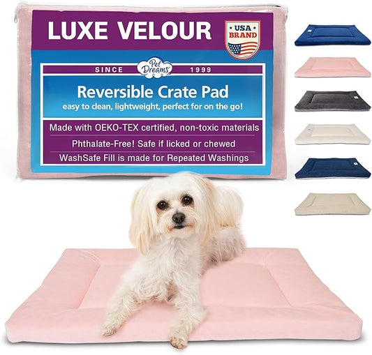 Pet Dreams Dog Crate Pad - Washable Kennel Mat, Crate Pads for Dog Cages, Non-Toxic, Flat Indoor Cat Bed, Fits iCrate 18, 24, 30, 36, 42, 48 Inches (Pink, Large, 36")