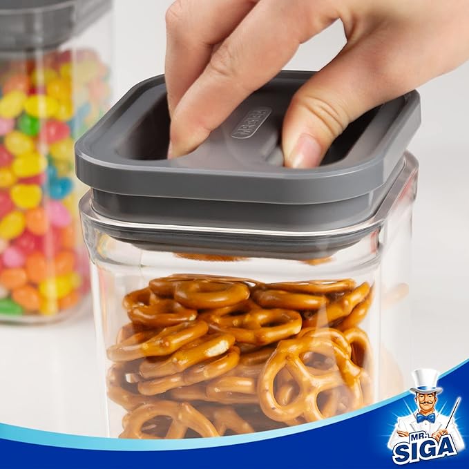 MR.SIGA 4 Pack Airtight Food Storage Container Set, BPA Free Kitchen Pantry Organization Canisters with One-handed Leak Proof Lids, 1L / 33.8oz, Medium, Gray