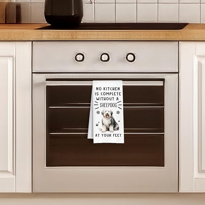 Funny Sheepdog Hand Towels for Kitchen Home Bathroom Decor, A Kitchen is Not Complete Without A Sheepdog Dish Towel, Dog Lovers Gift, 16×24 Inch