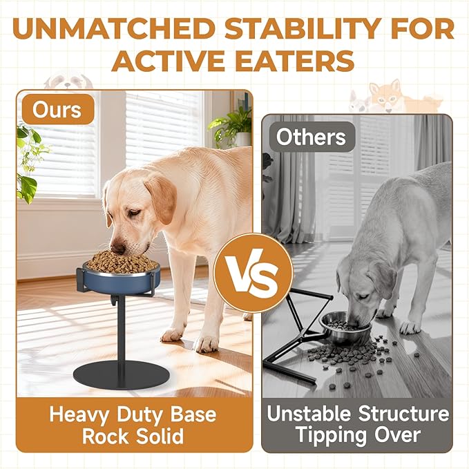2 Pack Extra-Stable Elevated Dog Bowl Stand, Adjustable Height 8-16in, Width 6-10in, Tall Single Lifted Food Holder for Large Medium Size Breeds, Metal Non-Slip Raised Dish Riser Pet Water Feeder