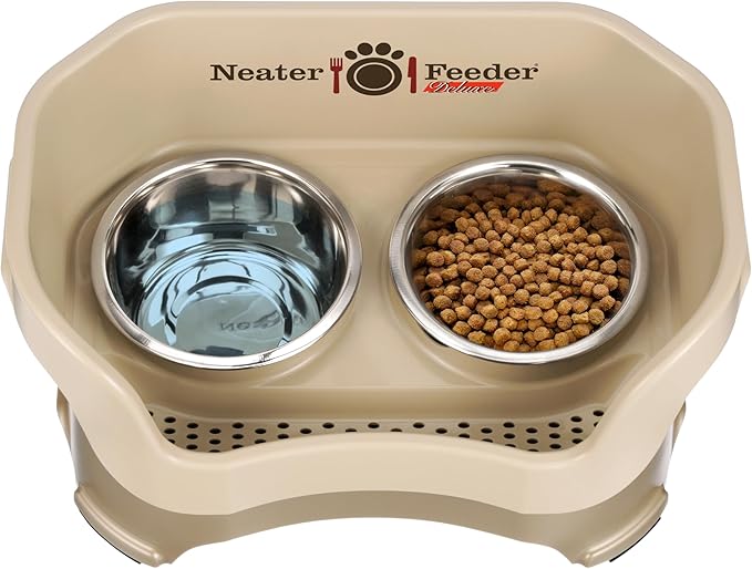 Neater Pet Brands Neater Feeder Deluxe Mess Proof Dog Bowls Elevated for Medium Dogs 19-40 lbs, Made in USA, No Spill Raised Dog Food Bowl Stand Feeding Station, Food and Water Bowl Set, Cappuccino