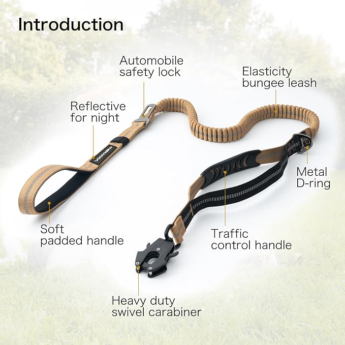 Heavy Duty Tactical Dog Leash with Quick Release Carabiner and Highly Reflective Threads,4-6FT Power Stretch Dog Leash for Medium Large Dogs (Brown & Black)