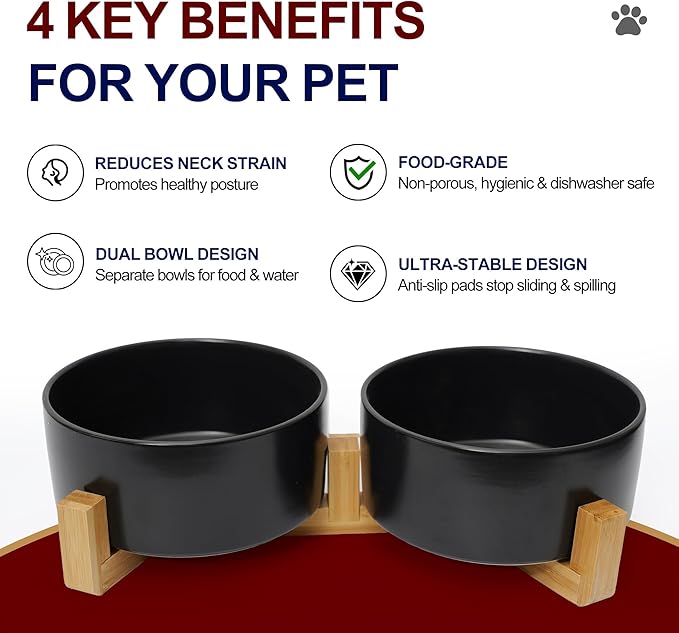 Ceramic Dog Water Bowl, 28.7 oz No Spill Water and Food Bowls for Medium Dogs, Modern Design Dishes for Puppy & Cat, Pet Feeding Station with Weighted Base, Black
