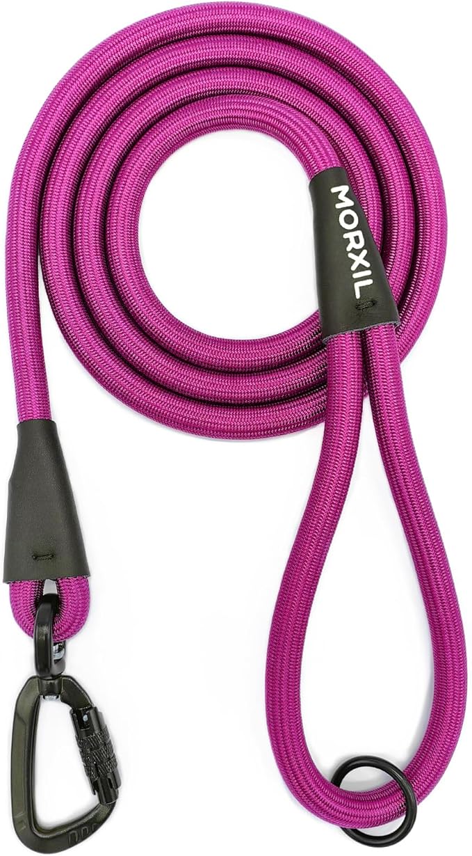 Rope Dog Leash, 4 ft Heavy Duty Dog Leash with Aviation Aluminum Auto Locking Carabiner, Strong Nylon Pet Lead for Small, Medium, Large Dogs (Rose Red, 4FT)