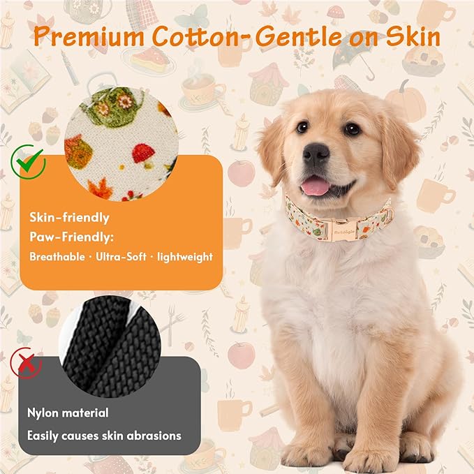 Autumn Dog Collar竊똕oft Cotton Handmade Pet Collar with Autumn Tea Party Design for Small Medium Large Dogs, Adjustable Collars for Fall Walks竊똖ea-Time Adventures & Fireside Snuggles -S