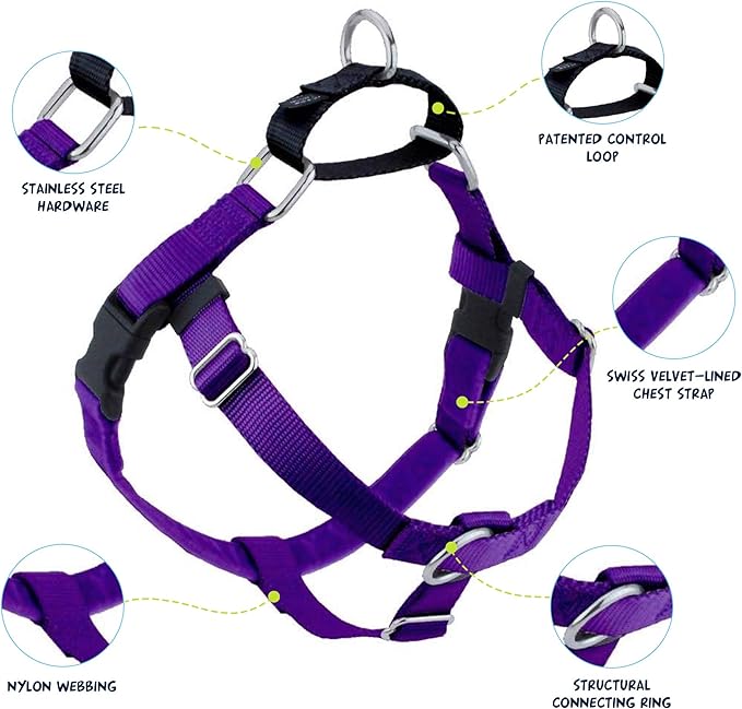 2 Hounds Design Freedom No Pull Dog Harness, Adjustable Harness and Leash Set, Easy Walking & Comfortable Control, Fits Small, Medium & Large Dogs, Solid Colors, Made in USA, 1" XXL, Purple