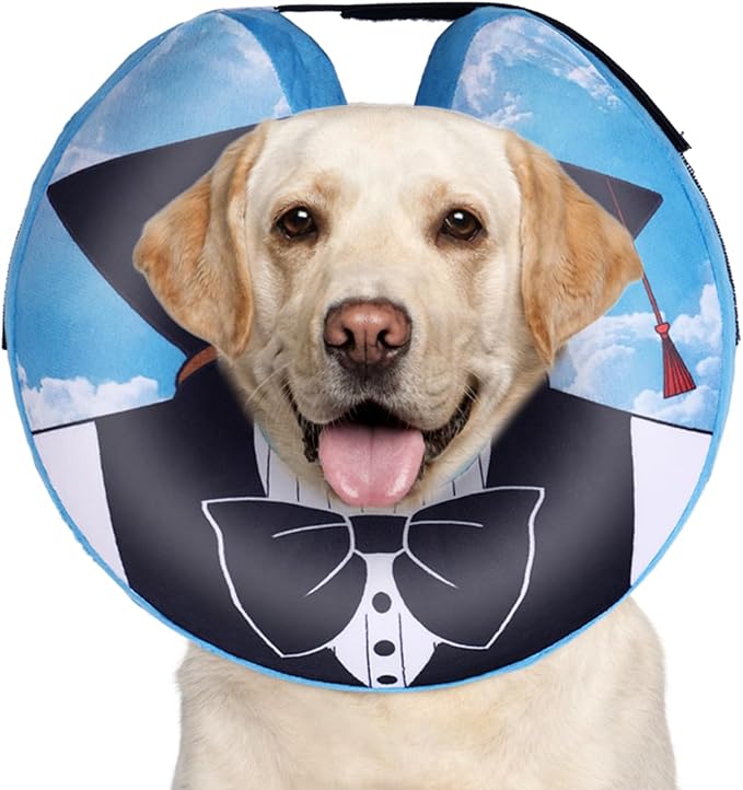 CuteBone Inflatable Dog Neck Donut with Removable Soft Fleece Covers for Small/Medium/Large Dogs and Cats After Surgery GWB13XL
