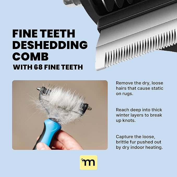 MalsiPree Dog Brush for Shedding - Large, Blue, 2-in-1 - Deshedding Dog Grooming Brush & Undercoat Rake with Dematting Comb for medium to Large Double Coated