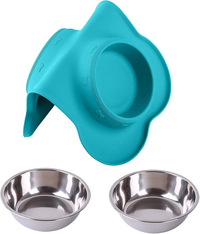 Hubulk Pet Dog Bowls 2 Stainless Steel Dog Bowl with No Spill Non-Skid Silicone Mat + Pet Food Scoop Water and Food Feeder Bowls for Feeding Small Medium Large Dogs Cats Puppies (Small, Green)
