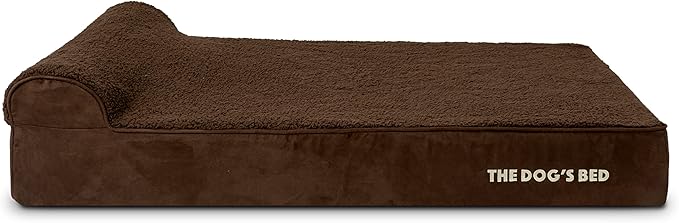 The Dog’s Bed Orthopedic Memory Foam Dog Bed with Headrest, Plush Fabric, Brown Plush, XL, 6-Inch