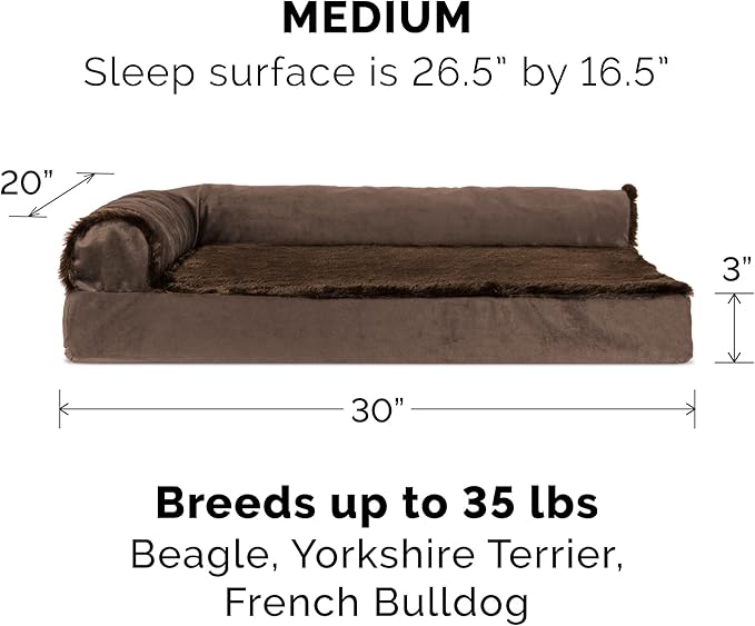 Furhaven Replacement Dog Bed Cover Plush & Velvet L Shaped Chaise, Machine Washable - Sable Brown, Medium