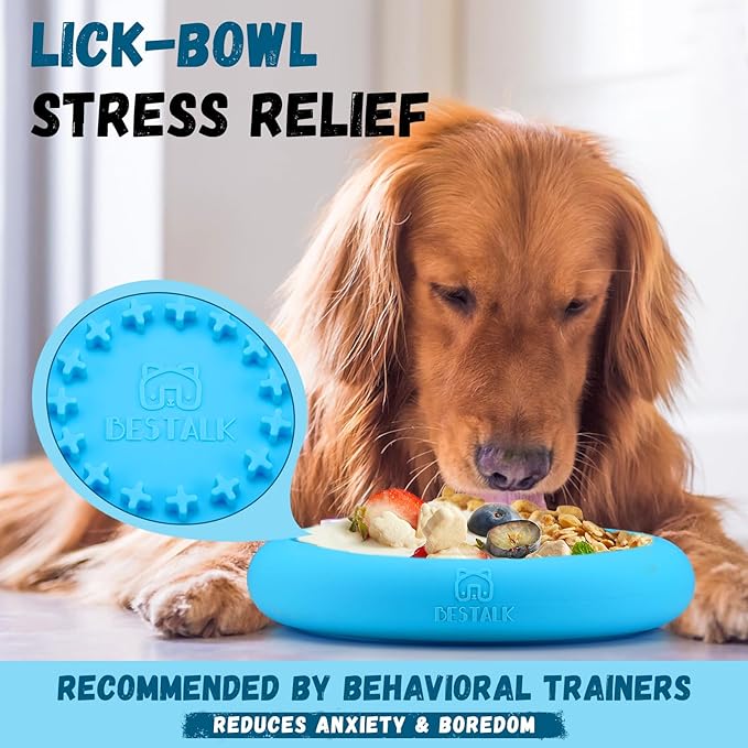 Dog Lick Bowl, Bestalk Anxiety Relief Slow Feeder Dog Lick Mat Treat Dispenser, Non-Slip Dogs Licking Bowl Enrichment Toys, BPA Free Silicone, Dishwasher Safe