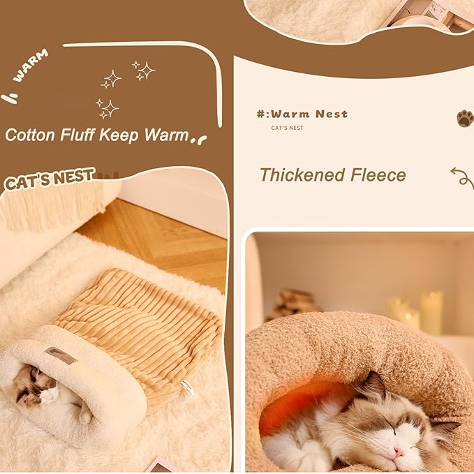Cat Bed Cave-cat beds for Indoor Cats,Soft and Comfortable,Warm nest,Cute cat House,Semi-Enclosed cat Bed,Kitty pet hut,Hideaway,Winter Cat House (Basic)