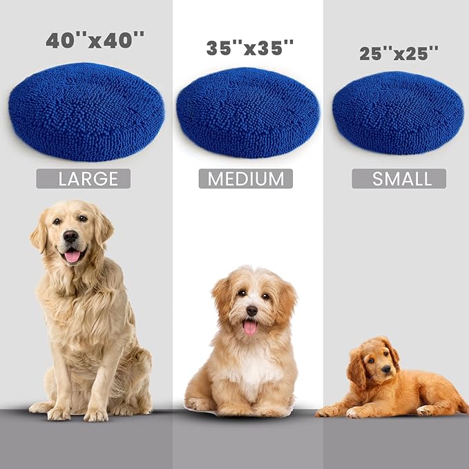 Muddy Mat® Cloud K-9 Bed for Dogs & Cats, Soft & Relaxing Donut Dog Bed, Chenille Material, Removable Cover, Washable & Dryer Safe–Navy Blue Large(40'x40')