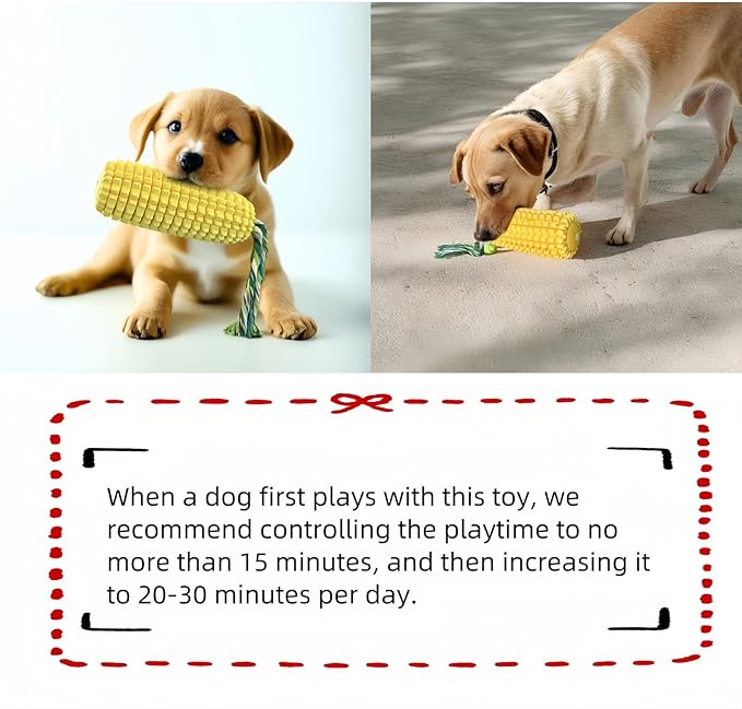 FJ Four Joys Corn-Shaped Dog Chew Toy, Squeaky Toy, Dog Toothbrush, Tough and Interactive Toy for Small, Medium and Large Dogs (Yellow wih Squeaky Toy)