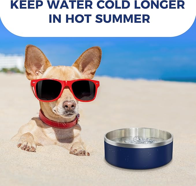 LIHONG Stainless Steel Dog Bowls for Large Dogs,Dog Food Water Bowls with Non Slip Rubber Bottom,Pet Feeding Bowl,Double Wall Insulated,Rustproof(64oz,Blue)