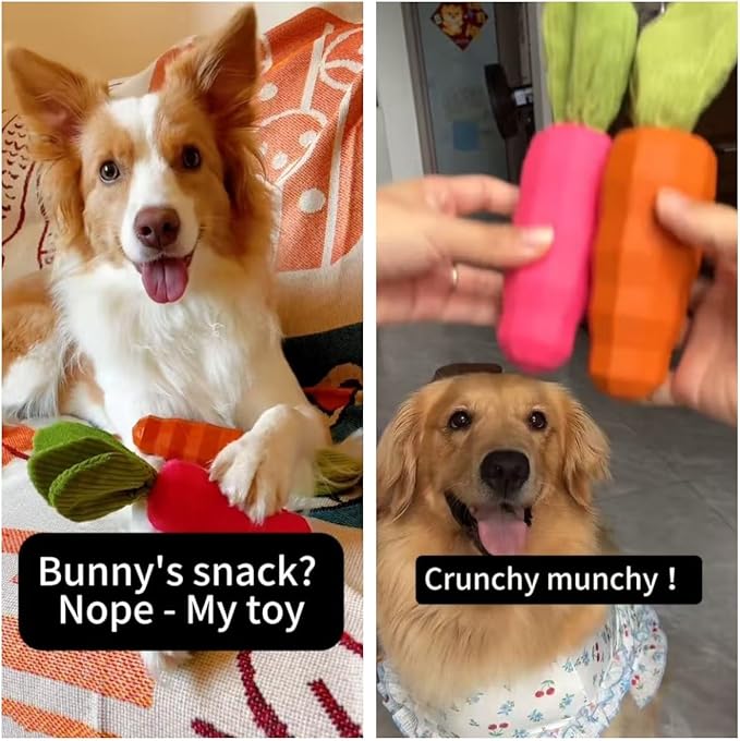 MewaJump Dog Squeaky Chew Toys for Aggressive Chewers, Rubber Carrot Dog Toys for Training and Cleaning, Durable Interactive Tough Dog Toy for Puppy Medium Dogs