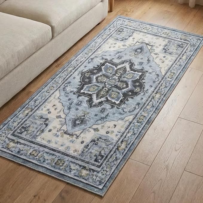 Muddy Mat짰 Azure 2ft x 7ft Washable Area Rugs for Living Room, Bedroom & Dining Room ??Modern Soft Low Pile Non Slip Carpet ??Pet Friendly Waterproof Foldable Rugs for Home