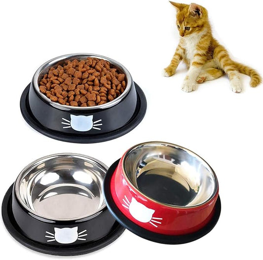 3 PCS Cat Bowls, SUOXU Stainless Steel Pet Bowls Non-Skid Base Leak-Proof Cats Food Bowl, Metal Cat Feeding Bowls for Cats