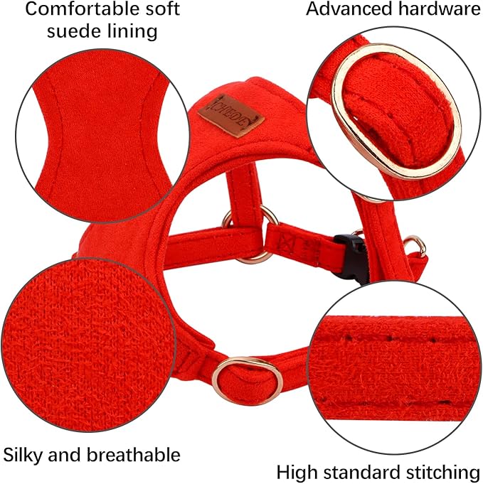 CHEDE No Pull Puppy Harness and Multifunction Dog Leash Set- 8 Colors Soft Adjustable No Choke Escape Proof Cute,Lightweight Pet Vest Harness for Small and Medium Dog (S, Red)