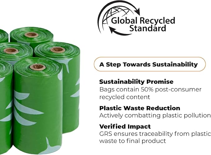 Best Pet Supplies Poop Bags for Dogs, 50% Post-Consumer Recycled Content dog waste bags on rolls, fits all poop bag holders for leashes - 600 Count, Green, Unscented