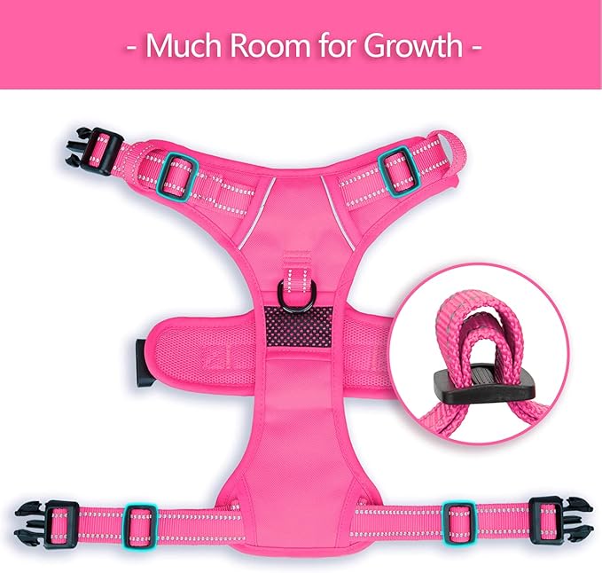 PoyPet No Pull Dog Harness, No Choke Reflective Dog Vest, Adjustable Pet Harnesses with Easy Control Padded Handle for Small Medium Large Dogs(Pink Matching Trim,L)