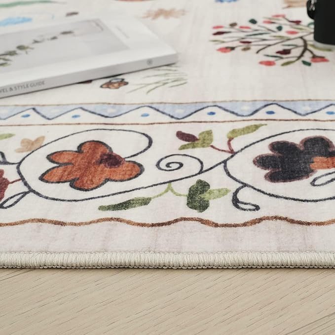 Rugcomf Runner Rug for Kitchen Non Slip 2'x6' Washable Rugs with Rubber Backing Soft Floral Animal Cat Carpet for Kitchen Laundry Bedroom Bathroom, Beige