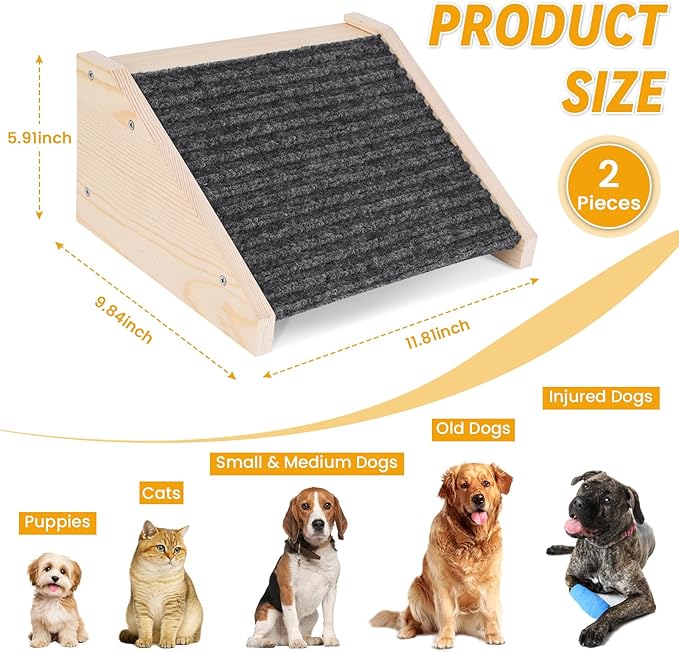 2 Pack Dog Ramp for Stairs, Dog Stair Ramp, Pet Ramp for Stairs for Small Dog Stairs Ramp for Injured Dogs with Anti Slip Strip 11.81 x 9.84 x 5.91 in