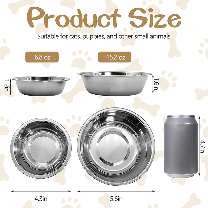 kathson 12 PCS Small Stainless Steel Dog Bowls, Replacement Metal Puppy Food Water Bowl Set Suit for Indoor Outdoor, Pet Feeding Dish for Small Animals Kitten, Dishwasher Safe (4.3 in)