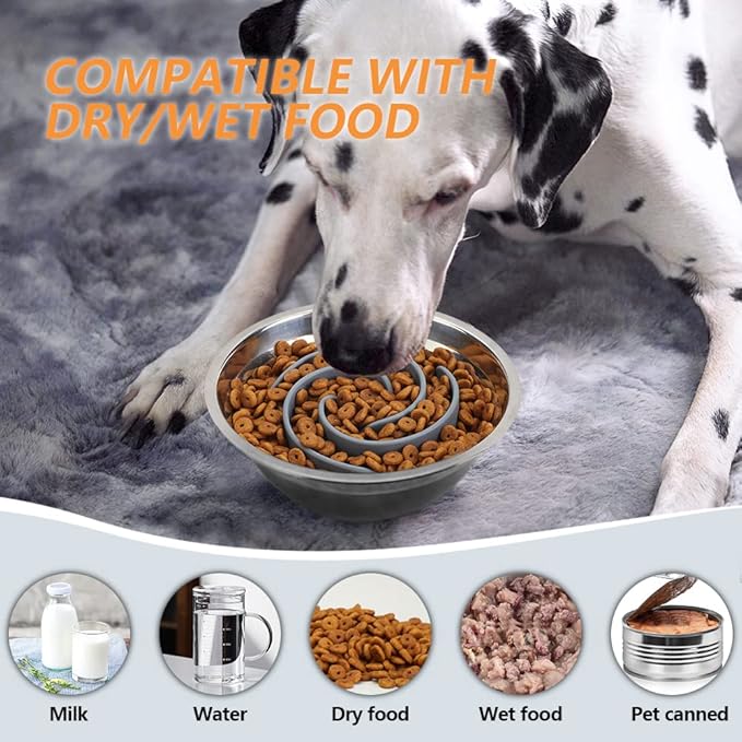 Slow Feeder Dog Bowls Insert, Animire Soft Silicone Slow Eating Dog Food Bowl for Small, Medium and Large Dogs, Compatible with Regular and Elevated Bowls