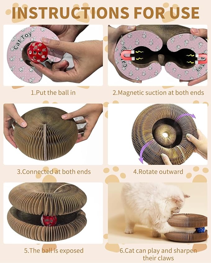Cat Scratcher Board Toys,Interactive Magic Organ Bell Ball Track,Bored Kitty Indoor Cardboard Gifts,Round Pet Paw Scratch Pad,No Posts Puzzle Tree Tower Bed House,Circle Tunnel Nail File