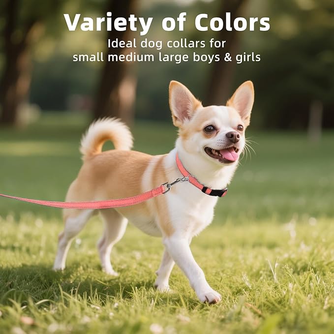 Soft Reflective Dog Collar for Extra Small Dogs, Lightweight Adjustable Puppy Collar with Neoprene Padding, Gentle Nylon for Chihuahua Yorkie,Neon Pink,XS