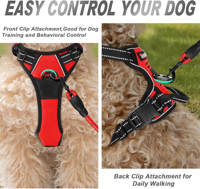 BARKBAY No Pull Dog Harness Front Clip Heavy Duty Reflective Easy Control Handle for Large Dog Walking(Red,XS)