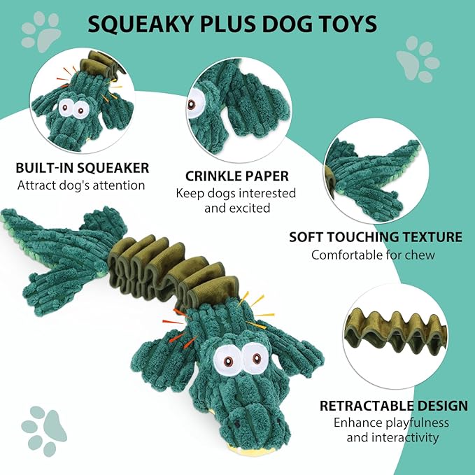 Squeaky Plush Stuffed Pet Toys With Crinkle Paper - Interactive Tug of War for Small, Medium, Large Dogs - Cute Puppy Toy to Keep Them Busy
