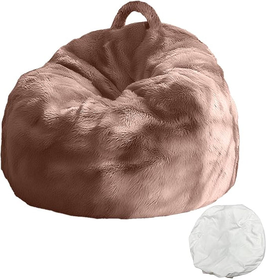 Bean Bag Chair Cover 4FT Fluffy Soft Velvet Storage Sofa, DIY Floor Giant Fur Bean Bag Chair Cover for Kids & Adults, Machine Washable, Upgrade Durable Zipper No Fillers, Skin Powder