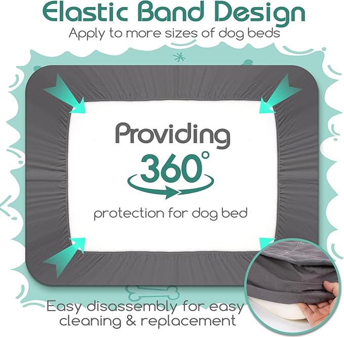 Dog Bed Cover Replacement Washable 2 Pack, Waterproof Dog Bed Sheets,Ultra Soft Pet Pillow Cover Quilted,Removable Pet Bed Liner - 35x44 Inches,Grey