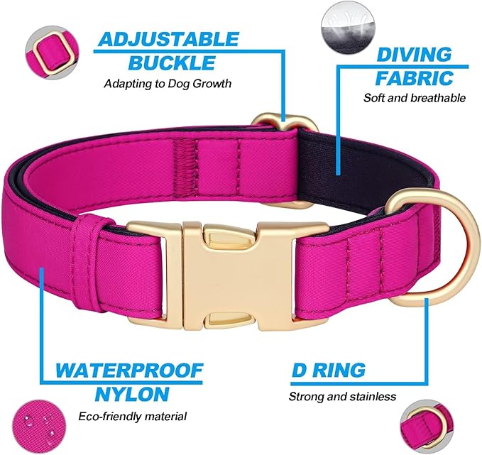 Didog Soft Padded Dog Collars for Medium Dogs, Colorful and Durable Dog Collar with Quick Release Buckle, Light and Breathable for Daily Walking, Rose Purple, M