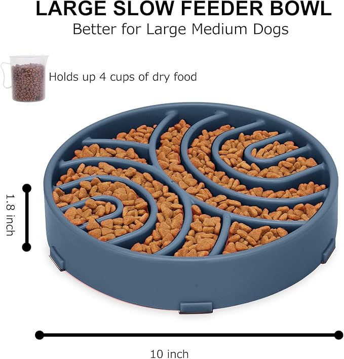 WHIPPY Slow Feeder Dog Bowls Anti-Choking Maze Dog Food Bowl Anti-Slip Interactive Dog Puzzle Feeder Dog Bowl Pet Bowl for Large Medium Dogs,Dark Blue
