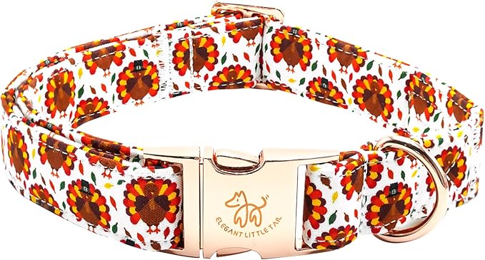 Elegant little tail Thanksgiving Dog Collar, Turkey Print Pet Collar Dog Durable Cute Dog Collars Winter Holiday Male or Female Pet Gift Adjustable Dog Collar for Medium Dogs