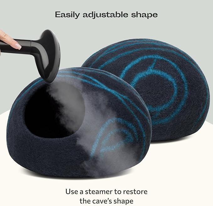MEOWFIA Cat Cave – Premium Felt Cat Bed for Indoor Cats, Handmade Merino Wool (Black Aqua, Medium)